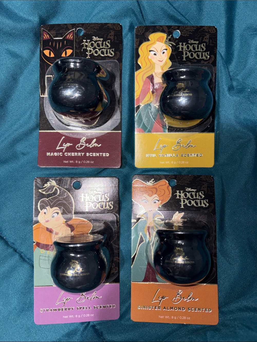 Disney Hocus Pocus Black Cauldron Lip Balm Set w/ faces on lids